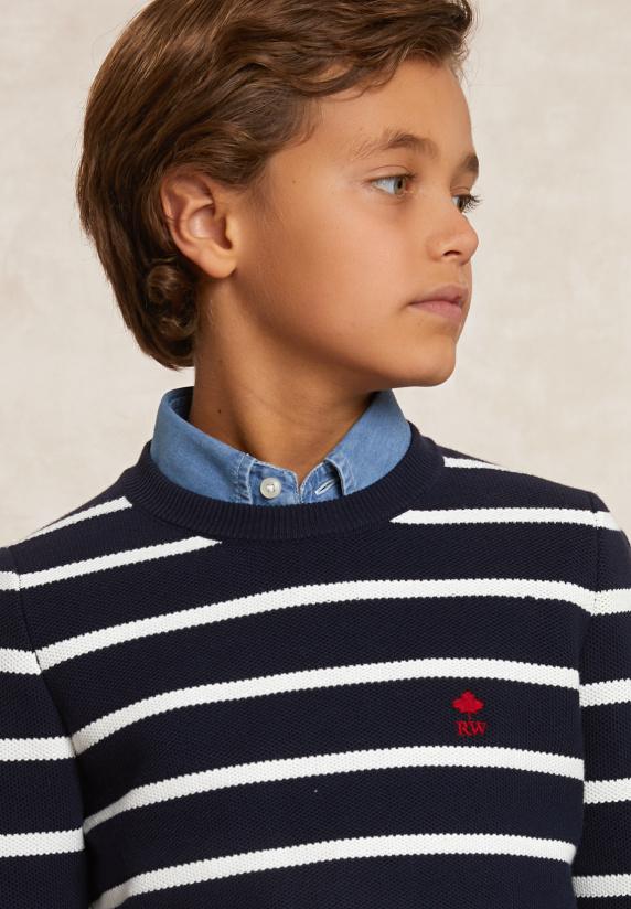 River Woods Custom Fit Katoenen Gestreepte Trui Navy/wit