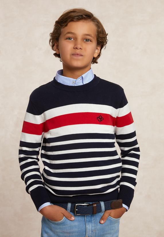 river woods Custom fit katoenen gestreepte trui navy