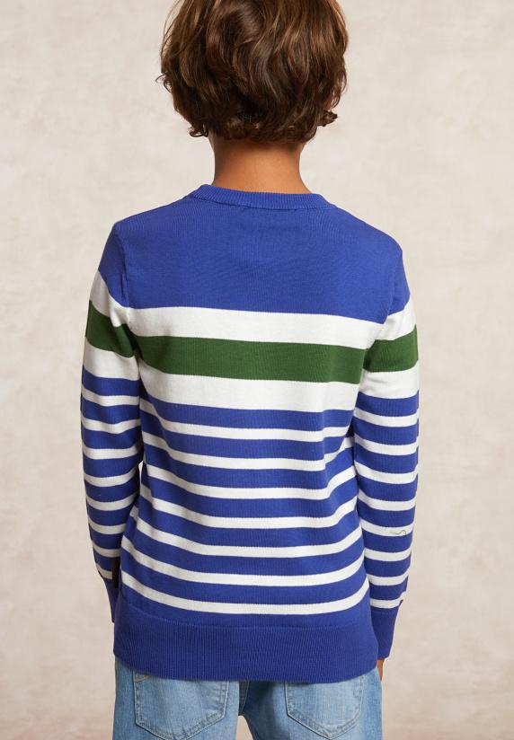 River Woods Custom Fit Katoenen Gestreepte Trui Reef Blue