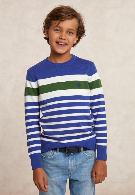 river woods Custom fit katoenen gestreepte trui reef blue