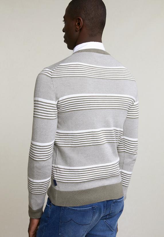 River Woods Custom Fit Katoenen Gestreepte Trui Ronde Hals Lt Safari Mix