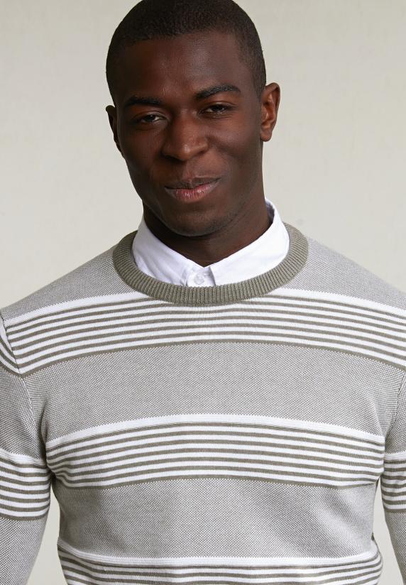 River Woods Custom Fit Katoenen Gestreepte Trui Ronde Hals Lt Safari Mix