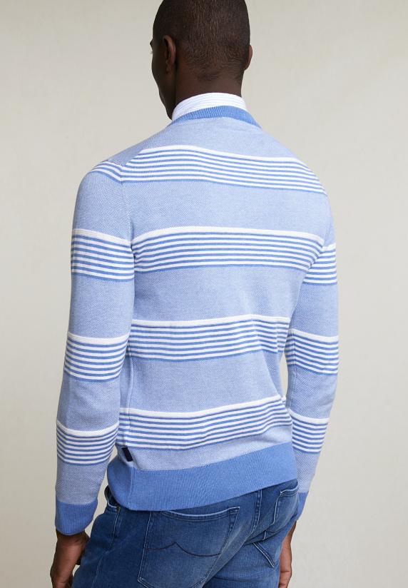 River Woods Custom Fit Katoenen Gestreepte Trui Ronde Hals Lt Hamptons Mix