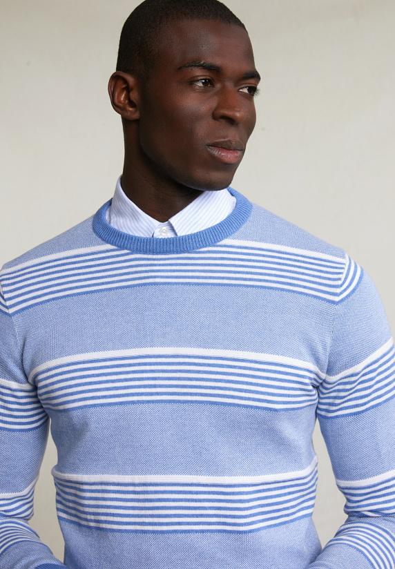 River Woods Custom Fit Katoenen Gestreepte Trui Ronde Hals Lt Hamptons Mix