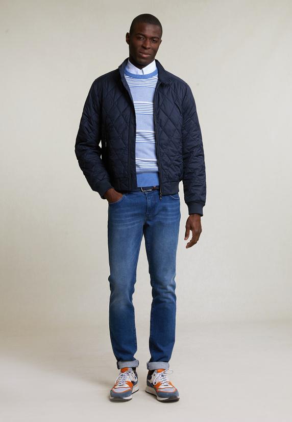 River Woods Custom Fit Katoenen Gestreepte Trui Ronde Hals Lt Hamptons Mix