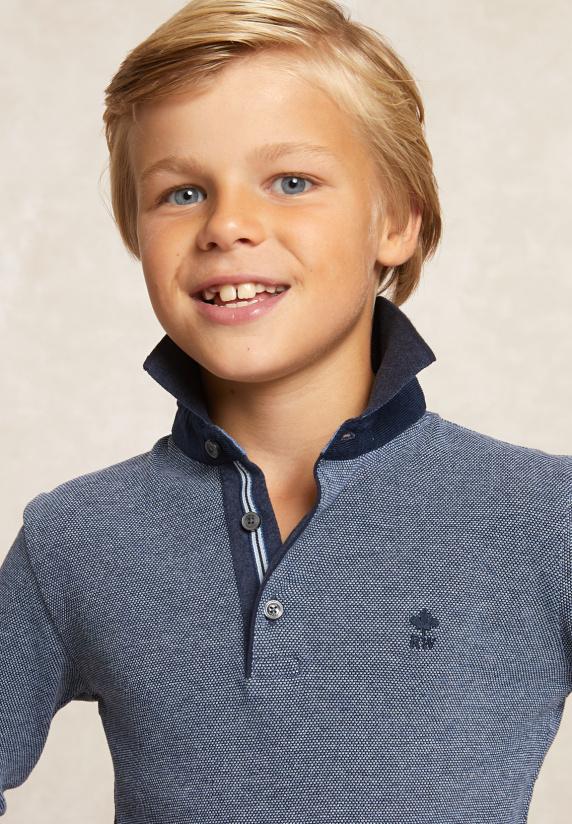 River Woods Custom Fit Katoenen Jacquard Polo Admiral/night Sky Mix