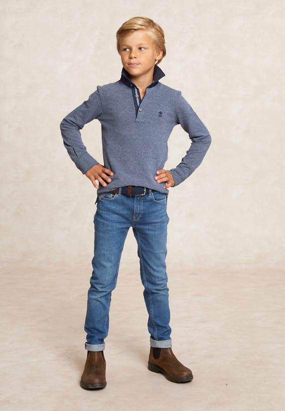 River Woods Custom Fit Katoenen Jacquard Polo Admiral/night Sky Mix