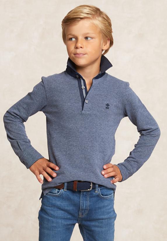 river woods Custom fit katoenen jacquard polo admiral/night sky mix