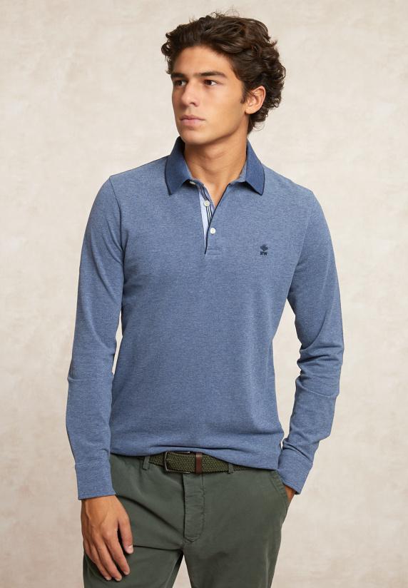 river woods Custom fit katoenen jaspe pique polo moonlight mix