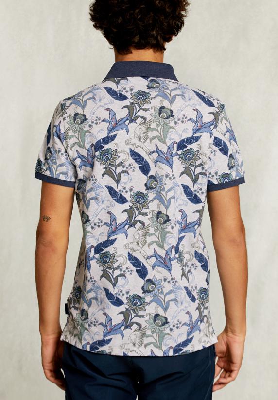 River Woods Custom Fit Katoenen Polo Bloemenprint Dark Oyster Mix