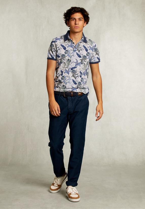 River Woods Custom Fit Katoenen Polo Bloemenprint Dark Oyster Mix