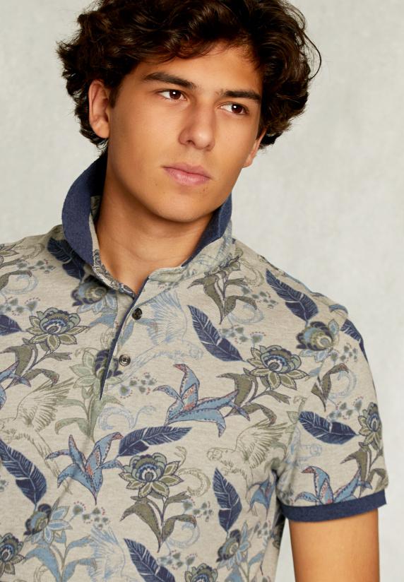 River Woods Custom Fit Katoenen Polo Bloemenprint Equator Mix