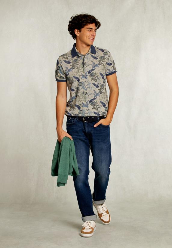 River Woods Custom Fit Katoenen Polo Bloemenprint Equator Mix