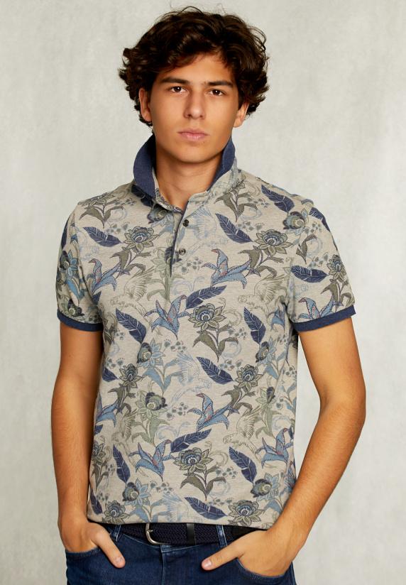 river woods Custom fit katoenen polo bloemenprint equator mix