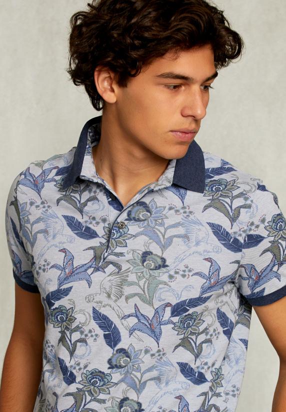 River Woods Custom Fit Katoenen Polo Bloemenprint Lt Mombasa Mix