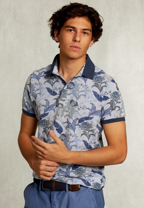 river woods Custom fit katoenen polo bloemenprint lt mombasa mix