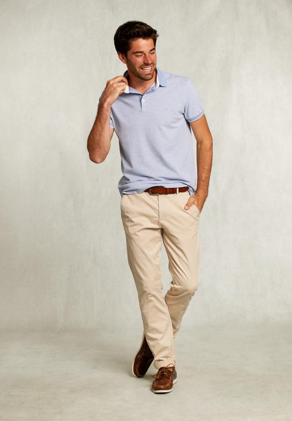 River Woods Custom Fit Katoenen Polo Dark Chambray Mix