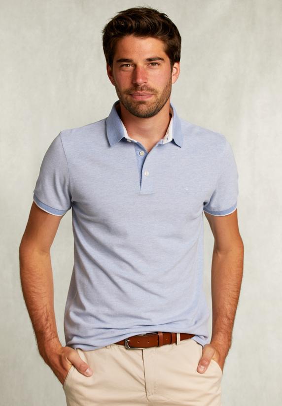 River Woods Custom Fit Katoenen Polo Dark Chambray Mix