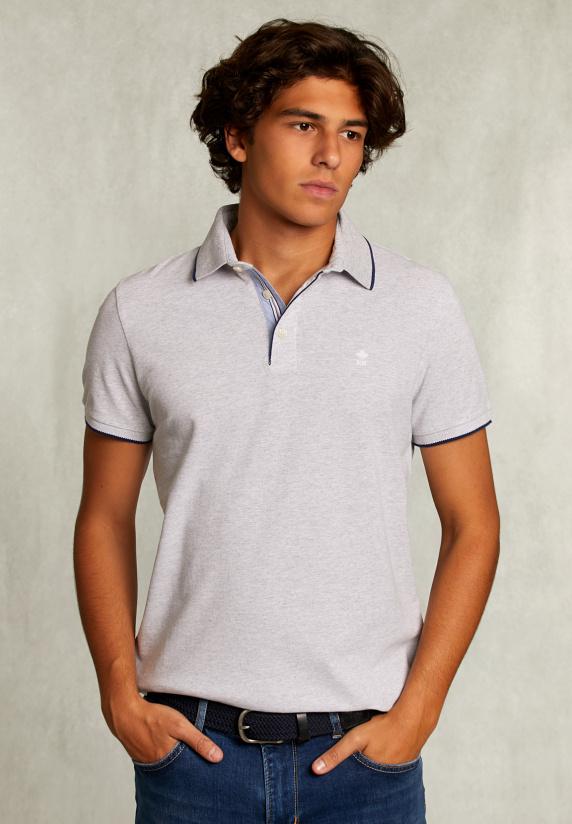 river woods Custom fit katoenen polo dark oyster mix
