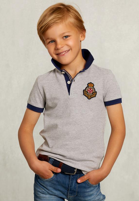 river woods Custom fit katoenen polo dark oyster mix