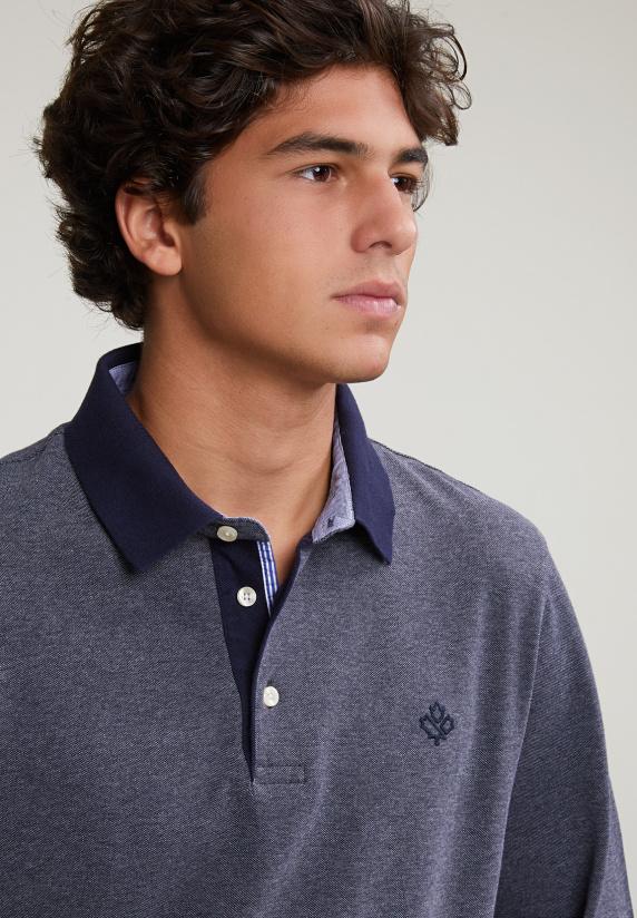 River Woods Custom Fit Katoenen Polo Navy/oxford Mix