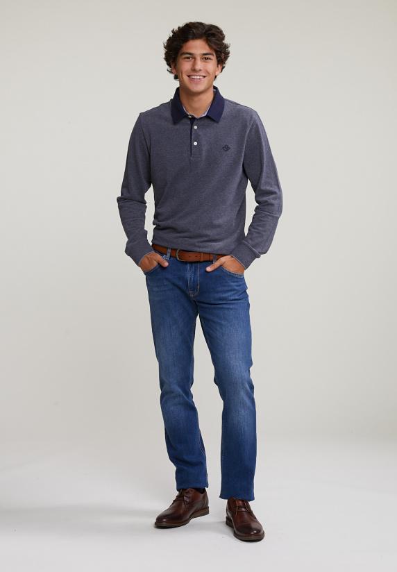 River Woods Custom Fit Katoenen Polo Navy/oxford Mix