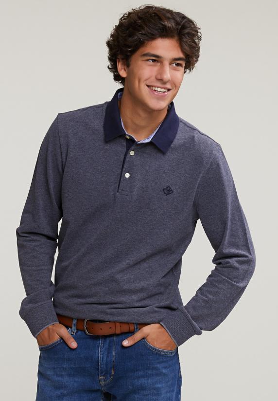 river woods Custom fit katoenen polo navy/oxford mix
