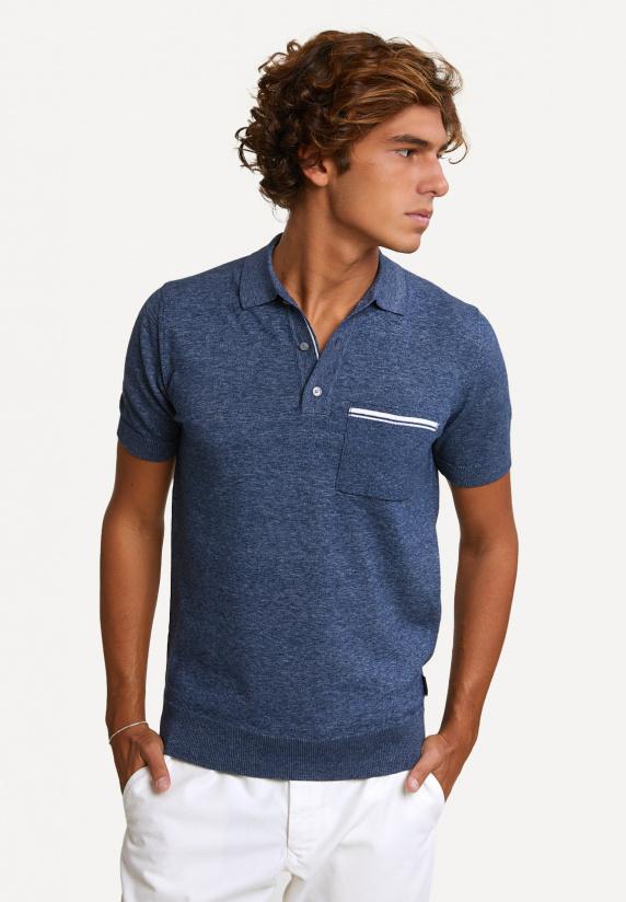 river woods Custom fit katoenen polotrui korte mouwen night blue mix