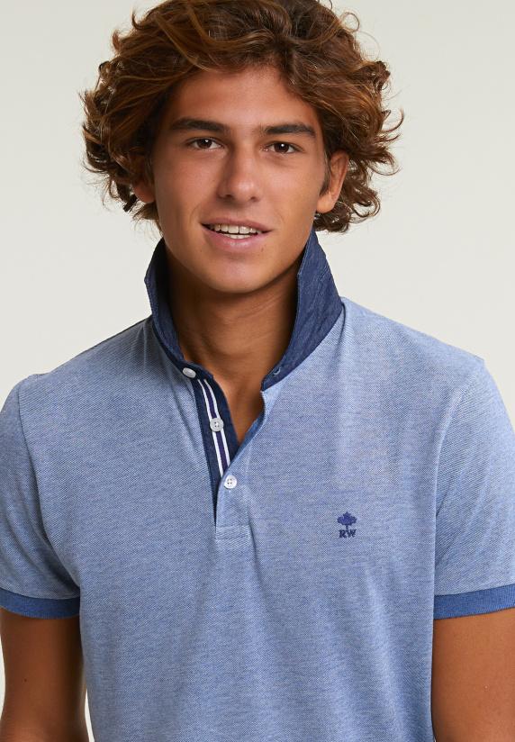 River Woods Custom Fit Katoenen Stretch Polo Korte Mouwen Lake Mix