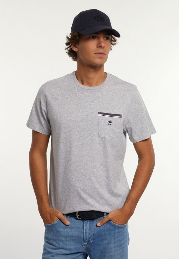 river woods Custom fit katoenen T-shirt borstzak pearl grey mix