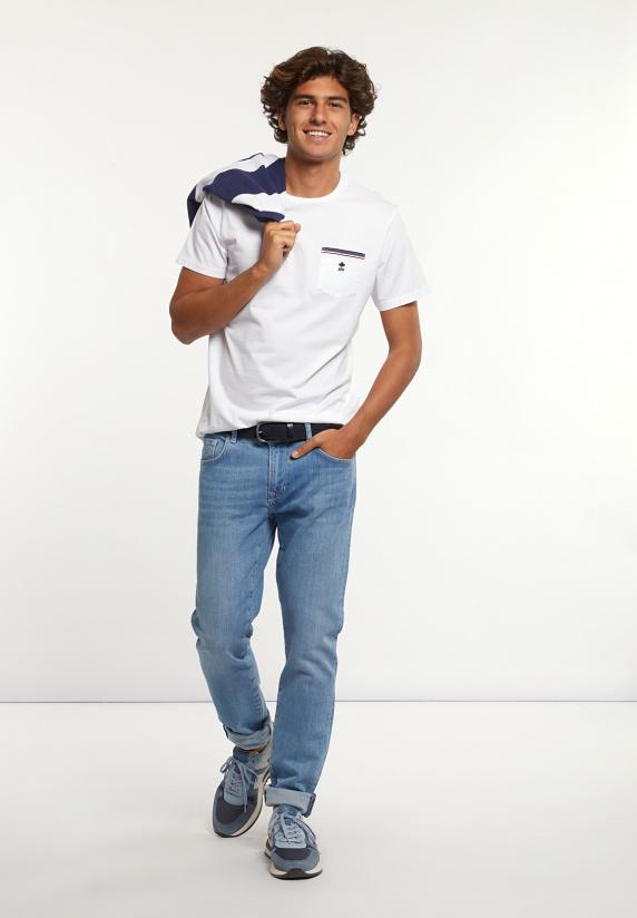 River Woods Custom Fit Katoenen T-shirt Borstzak Wit