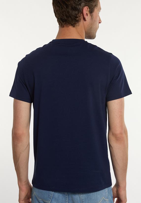 River Woods Custom Fit Katoenen T-shirt Gestreepte Borstzak Midnight Blue