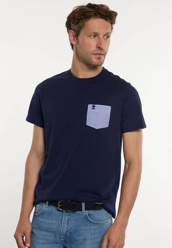 river woods Custom fit katoenen T-shirt gestreepte borstzak midnight blue