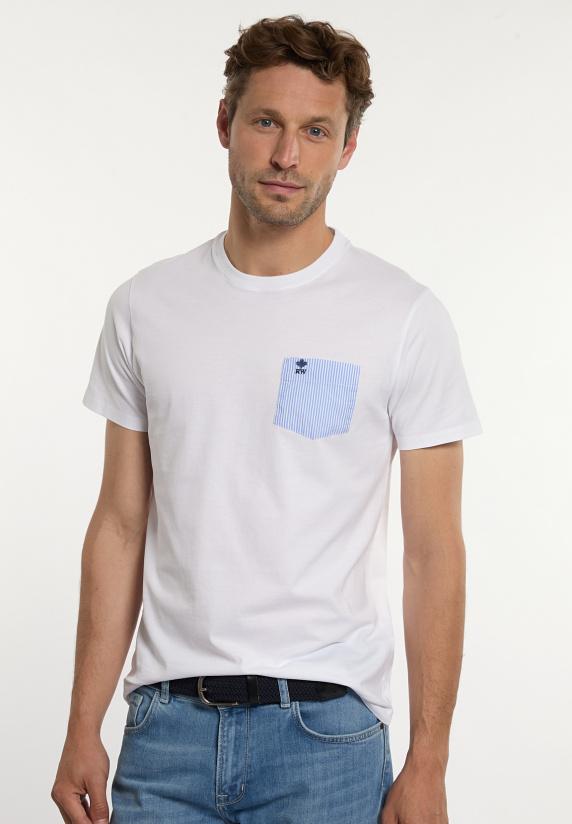 river woods Custom fit katoenen T-shirt gestreepte borstzak wit