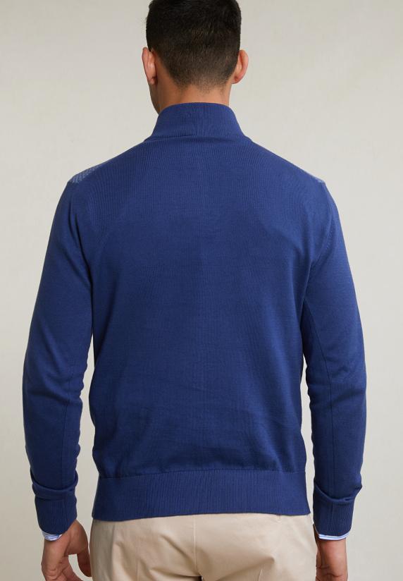 River Woods Custom Fit Katoenen Trui Opstaande Kraag Dk Hamptons Blue