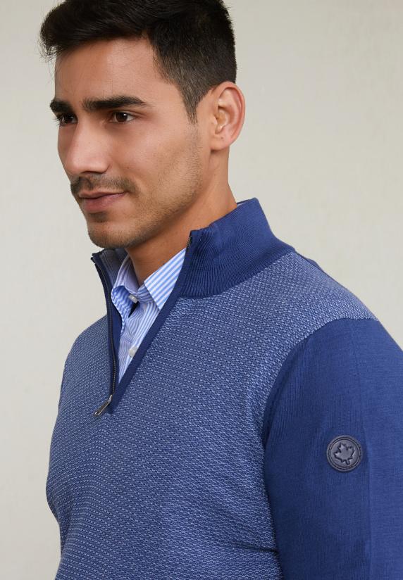 River Woods Custom Fit Katoenen Trui Opstaande Kraag Dk Hamptons Blue