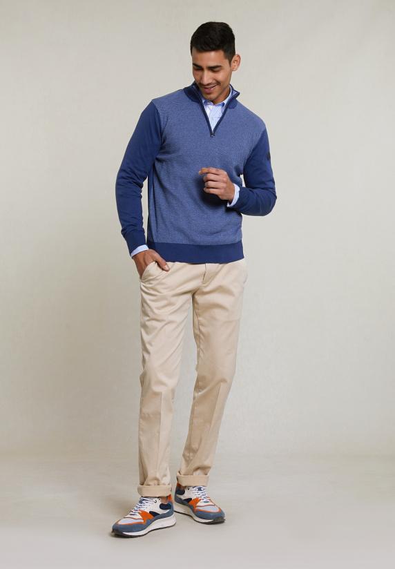 River Woods Custom Fit Katoenen Trui Opstaande Kraag Dk Hamptons Blue