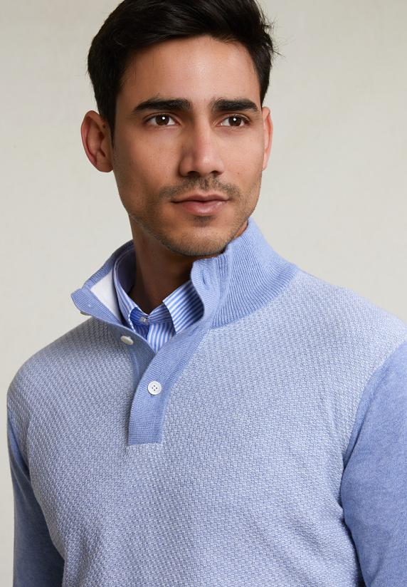 River Woods Custom Fit Katoenen Trui Opstaande Kraag Dk Seashore Mix