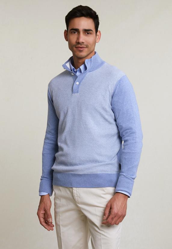 river woods Custom fit katoenen trui opstaande kraag dk seashore mix