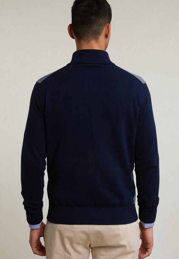 River Woods Custom Fit Katoenen Trui Opstaande Kraag Navy