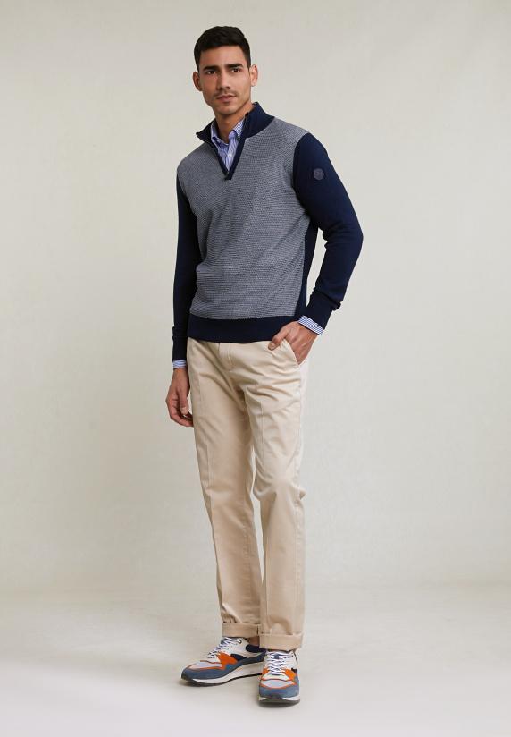 River Woods Custom Fit Katoenen Trui Opstaande Kraag Navy