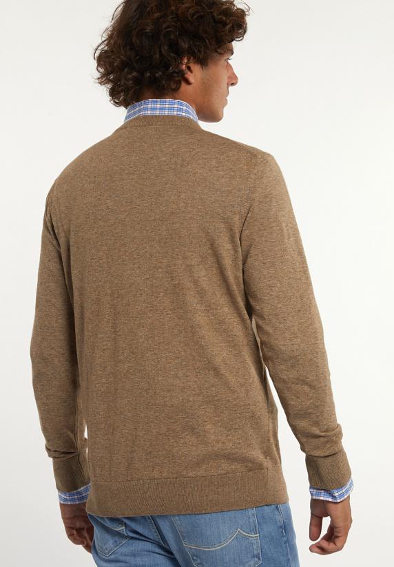 River Woods Custom Fit Katoenen Trui Ronde Hals Camel Mix