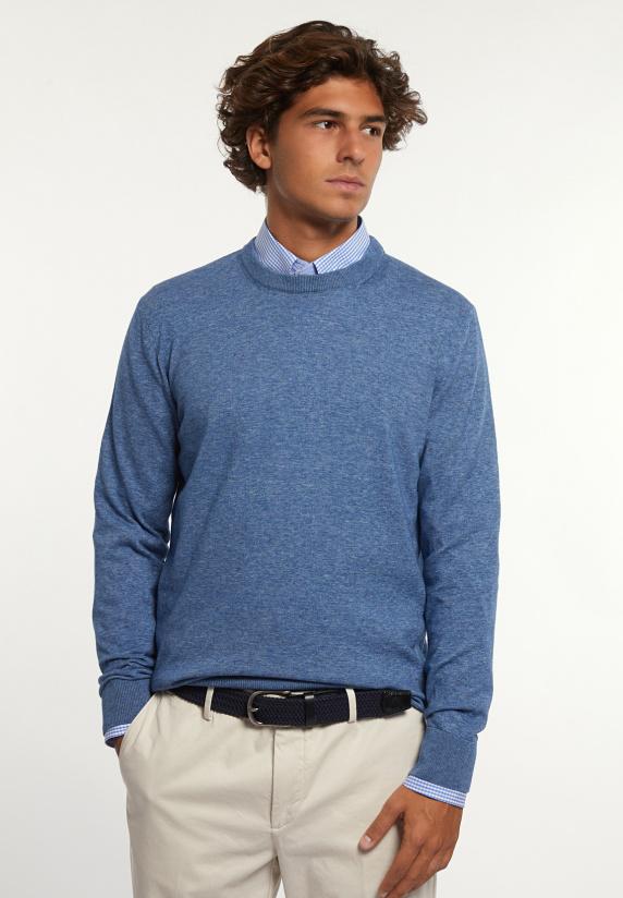 river woods Custom fit katoenen trui ronde hals denim mix