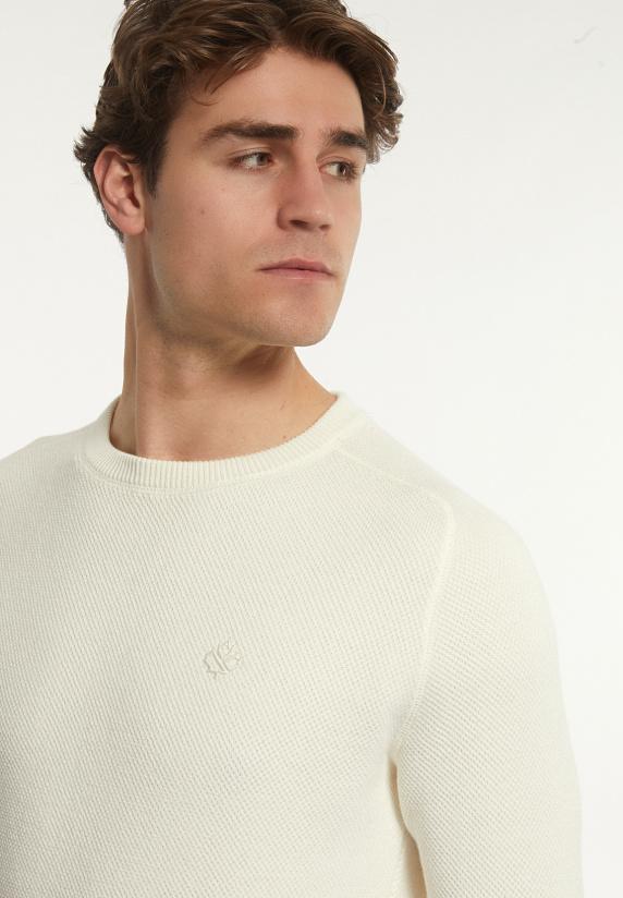 River Woods Custom Fit Katoenen Trui Ronde Hals écru