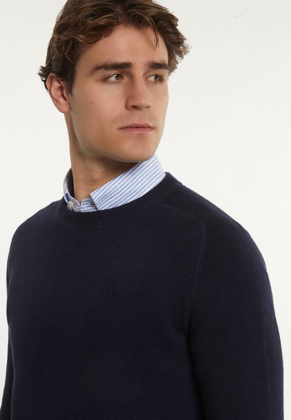 River Woods Custom Fit Katoenen Trui Ronde Hals Navy