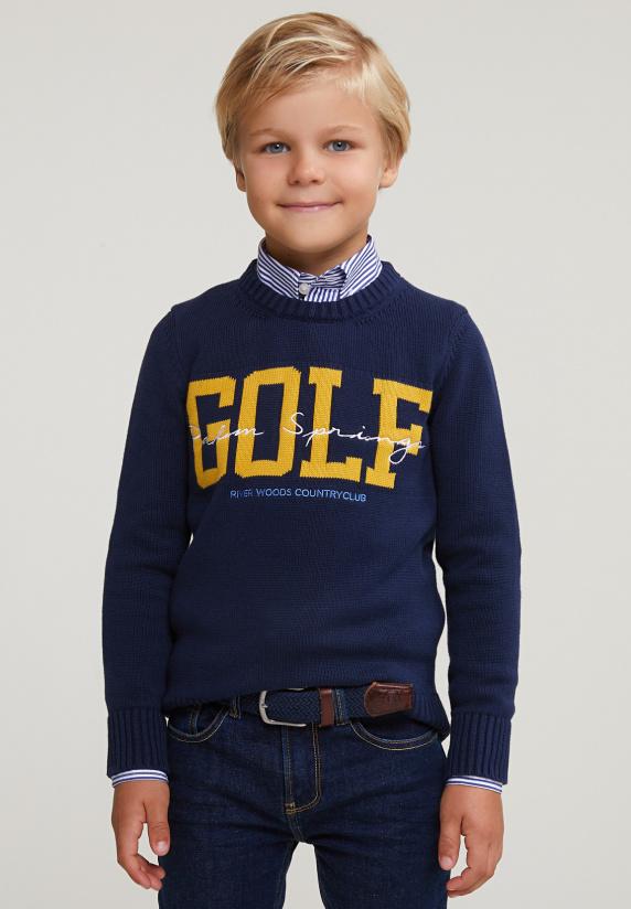 river woods Custom fit katoenen trui ronde hals navy