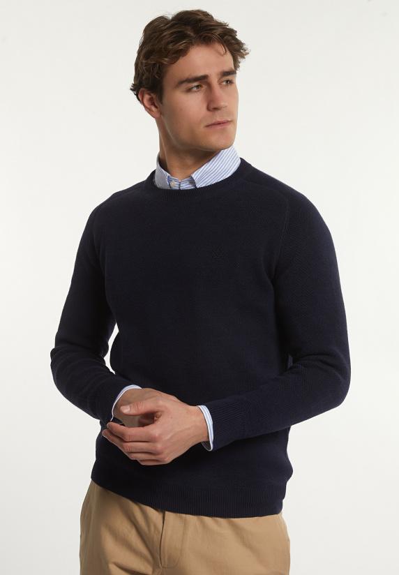 river woods Custom fit katoenen trui ronde hals navy