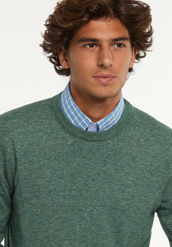 River Woods Custom Fit Katoenen Trui Ronde Hals Opal Green Mix