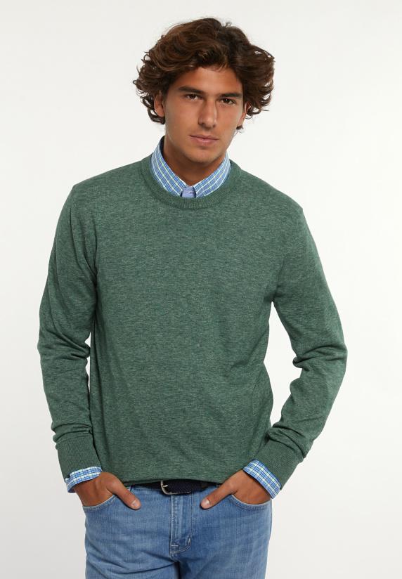 river woods Custom fit katoenen trui ronde hals opal green mix