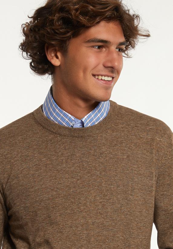 River Woods Custom Fit Katoenen Trui Ronde Hals Tabacco Mix